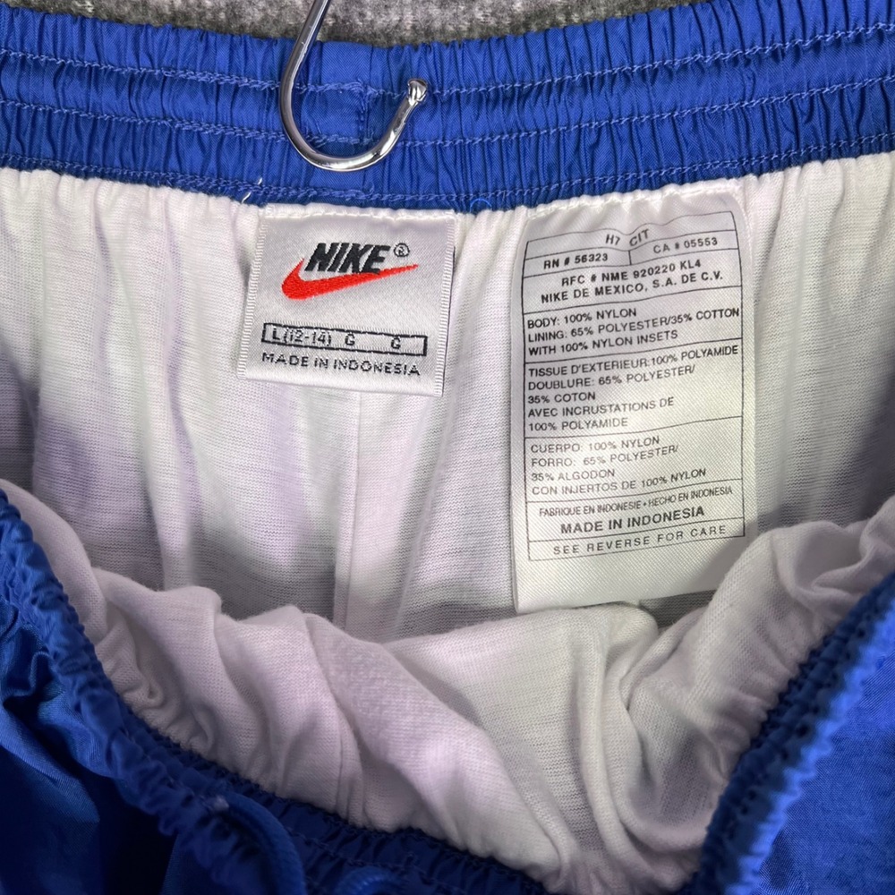 VTG 90s Nike Track Pants Womens L Blue Nylon Windbreaker Athletic Jogger Retro - Picture 5 of 13